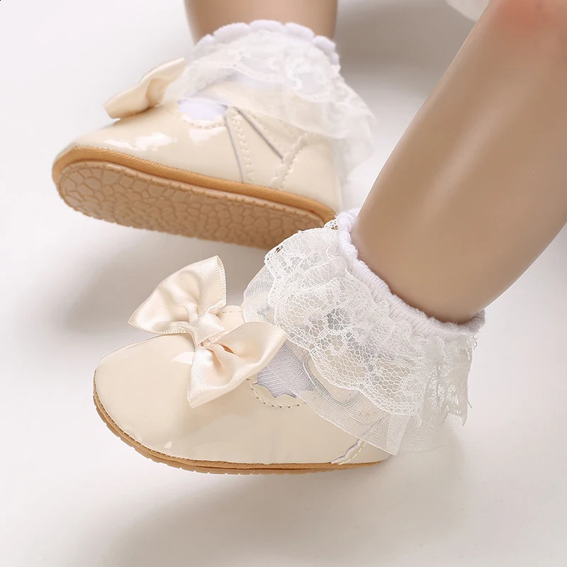 Beige Baptist shoes Spring Baby Shoes PU Leather born Girls Shoes First Walkers Princess Bowknot Baby Prewalker 250214