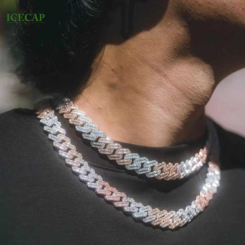 Luxury 925 Sterling Silver 2 Tone Baguette Cut d Vvs Moissanite Diamond Cuban Chain Hip Hop Necklace for Men Women