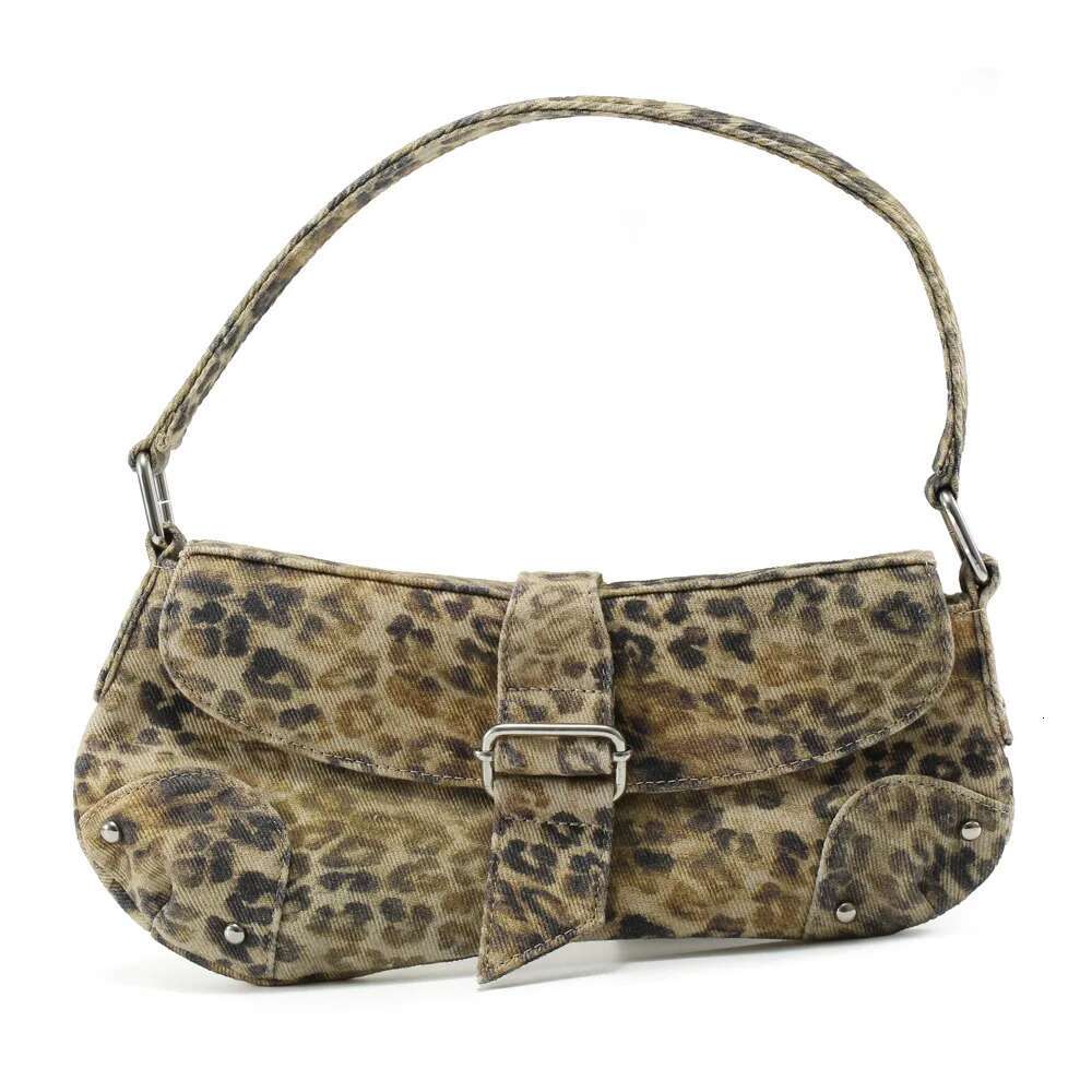 French Underarm Tote For Women's Brown Leopard Handbag Clutch Female Vintage PU Leather Shoulder Bags Versatile Casual
