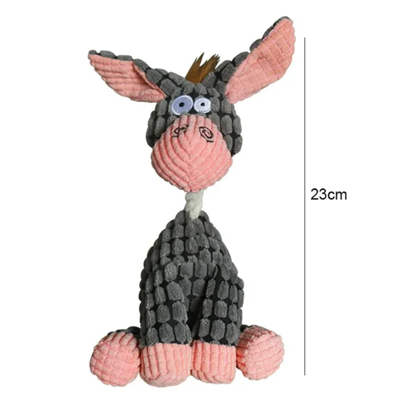Donkey Shape Corduroy Chew Toy for Dogs Fun Pet Toy Puppy Squeaker Squeaky Plush Bone Molar Dog Toy Pet Training Dog Accessories 3 colors