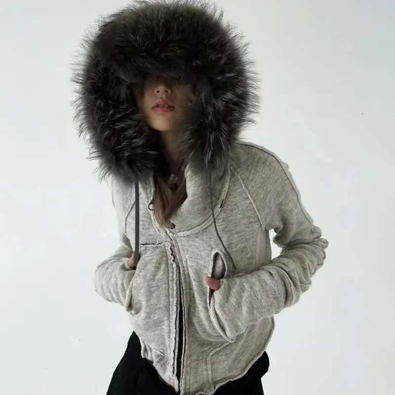 Y2K Ins Original American Retro Plush Zipper Cardigan Street Niche zipper Jacket Casual Splicing Autumn And Winter Hoodie Women