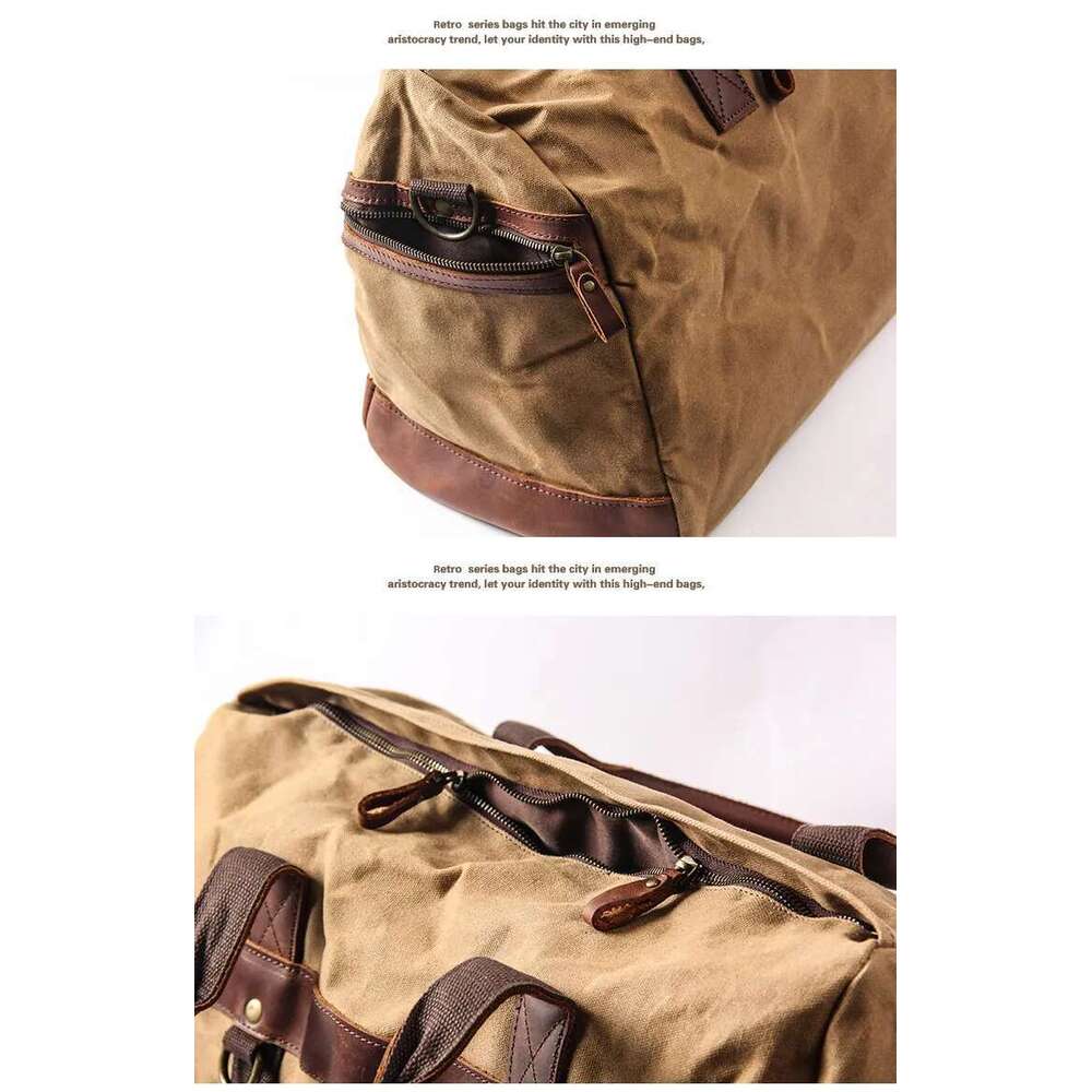 Vintage Waxed Canvas Lage Genuine Leather Men Travel Large Duffel Bags Weekend Bag Of Trip Overnight Carry On
