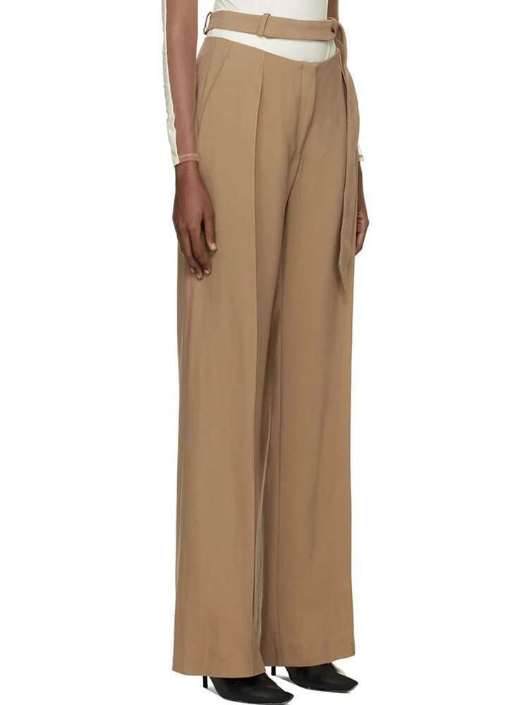 Khaki Bandage Blazer Wide Leg Pants Two Piece Suit New Lapel Long Sleeve Women Fashion Tide Spring Autumn 2025 1Dh4857
