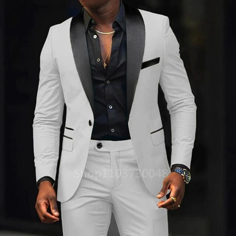 Casual 2 Piece Men Wedding Suits Solid Slim Fit Shawl Lapel Blazer Pant s Party Prom Suits Man Business Wear Suit 250214
