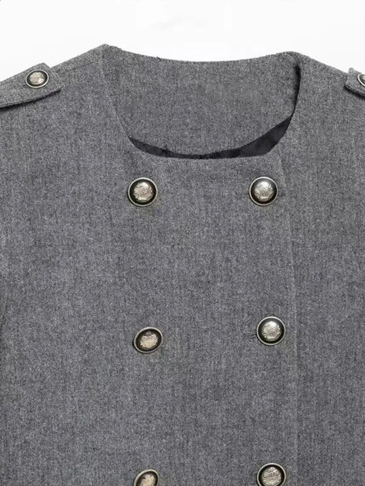 Elegant Crop Jacket Mini Skirts Sets O-neck Double Breasted Coats Pleated A Line Skirt Autumn Fashion Office Lady Outfits 250210