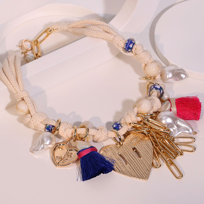Bohemian Statement Beads&Hearts Necklace for Women Trendy Wedding Party Jewelry