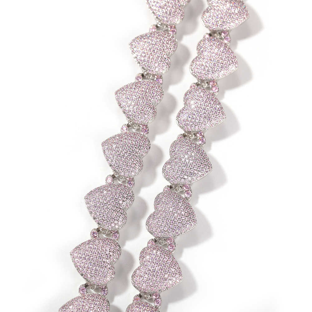 Mens Hip Hop15mm Heart Cuban Bracelet Heart Cuban moissanite Link Necklaces Chains Bling Iced moissanite 18K Gold Silver Plated