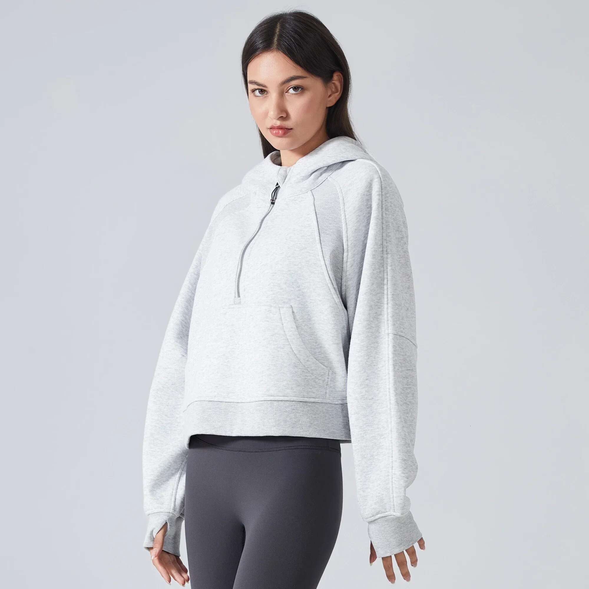 Women's Half-Zip Hoodies Fleece Warm Sweatshirt Sports Jacket with Thumbhole Winter Clothes Fashion Casual Yoga Top Streetwear