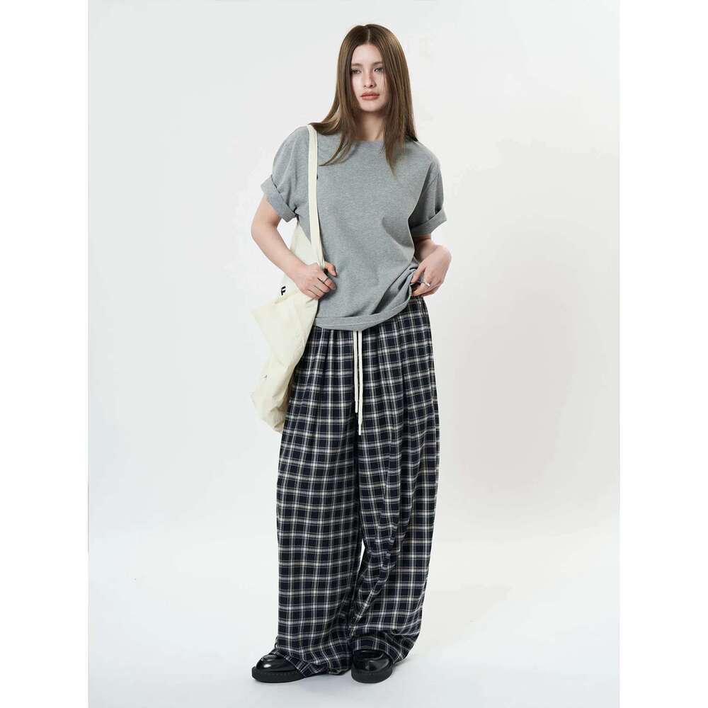 Spring Color Contrast Plaid Loose Slim Casual Pants For Women