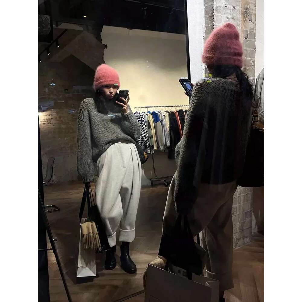 2025 Chic Women Casual Loose Pockets Woolen Suit Pants Autumn Winter High Waist Thicken Korean Ladies Solid Harem Trousers