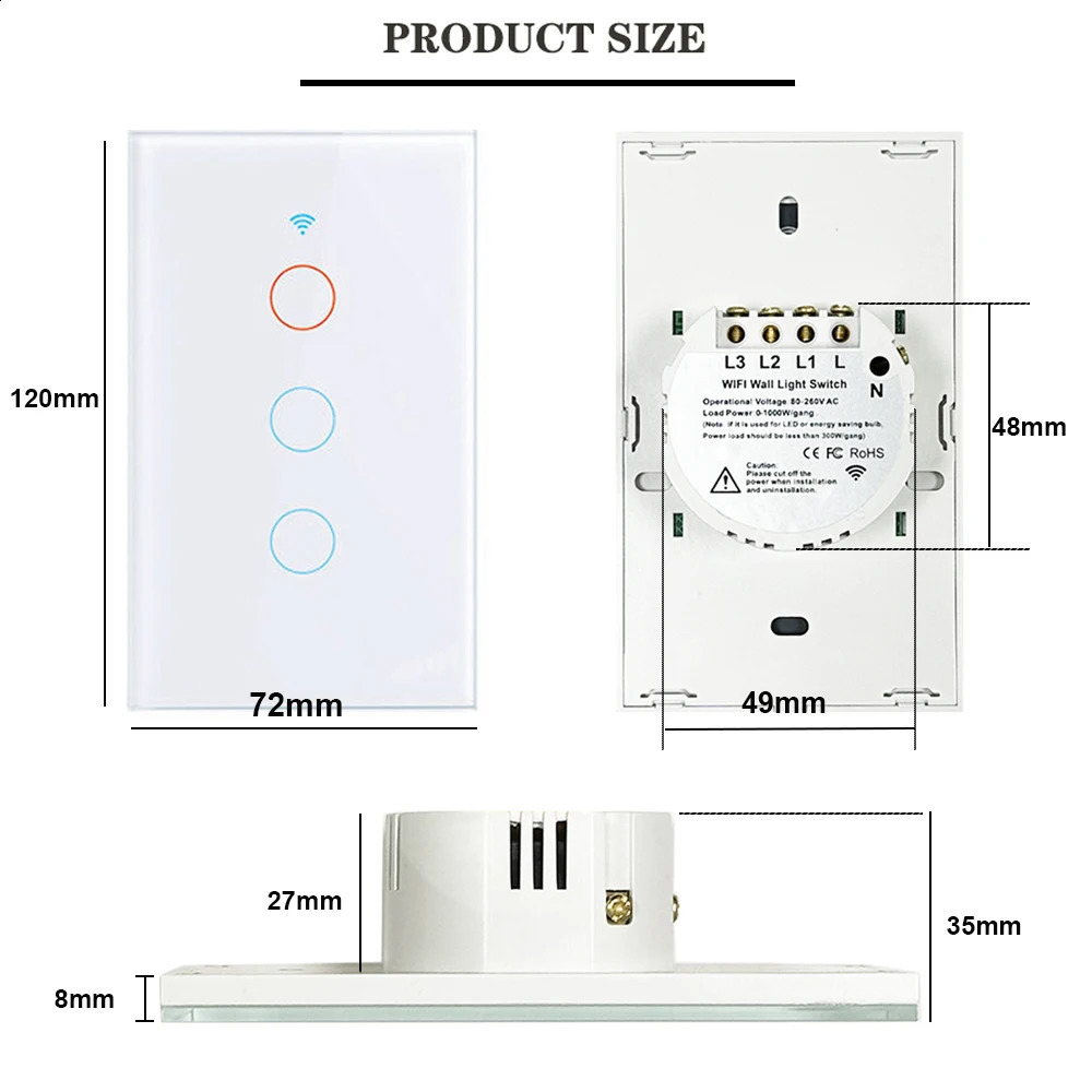Smart Switches US Neutral WireNo Wire Required Light WiFi Touch Switch 1234 Gang Via Alexa Google Home Alice 250213