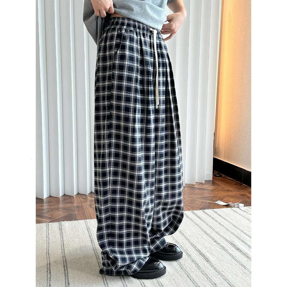 Spring Color Contrast Plaid Loose Slim Casual Pants For Women
