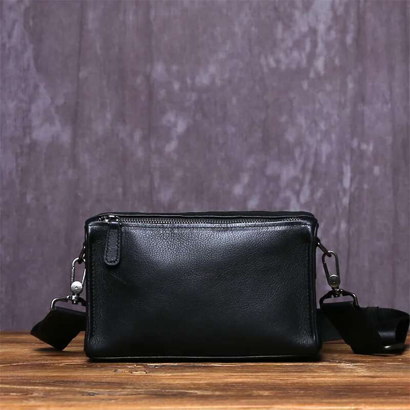 Youth Genuine Leather For Men's Crossbody Horizontal Style Shoulder Retro Casual Top Layer Cowhide Mailman Bag