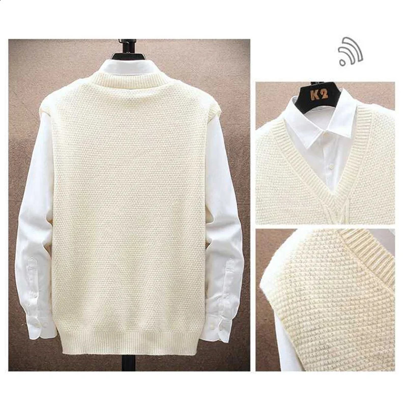 Mens Vest V-Neck Knitted Sweater Knitting Sweater Autumn Casual Baggy Tops Trend Streetwear Vintage Y2K Male Clothes 250210