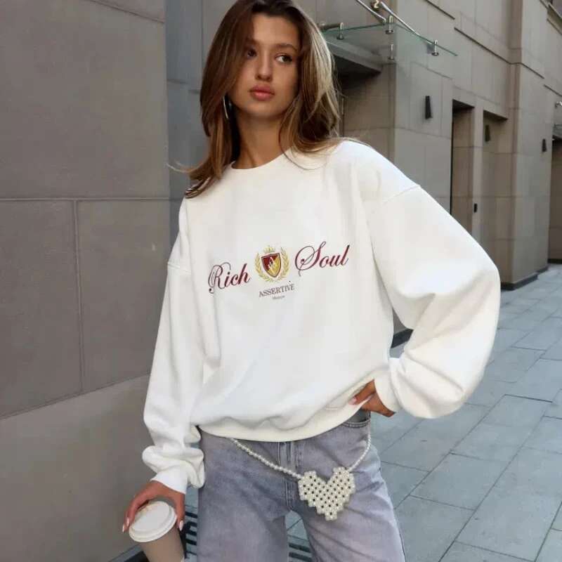 Women's Autumn/Winter Hoodie with European American Style Versatile Charm, Niche Printed Round Neck and Veet Warm Top