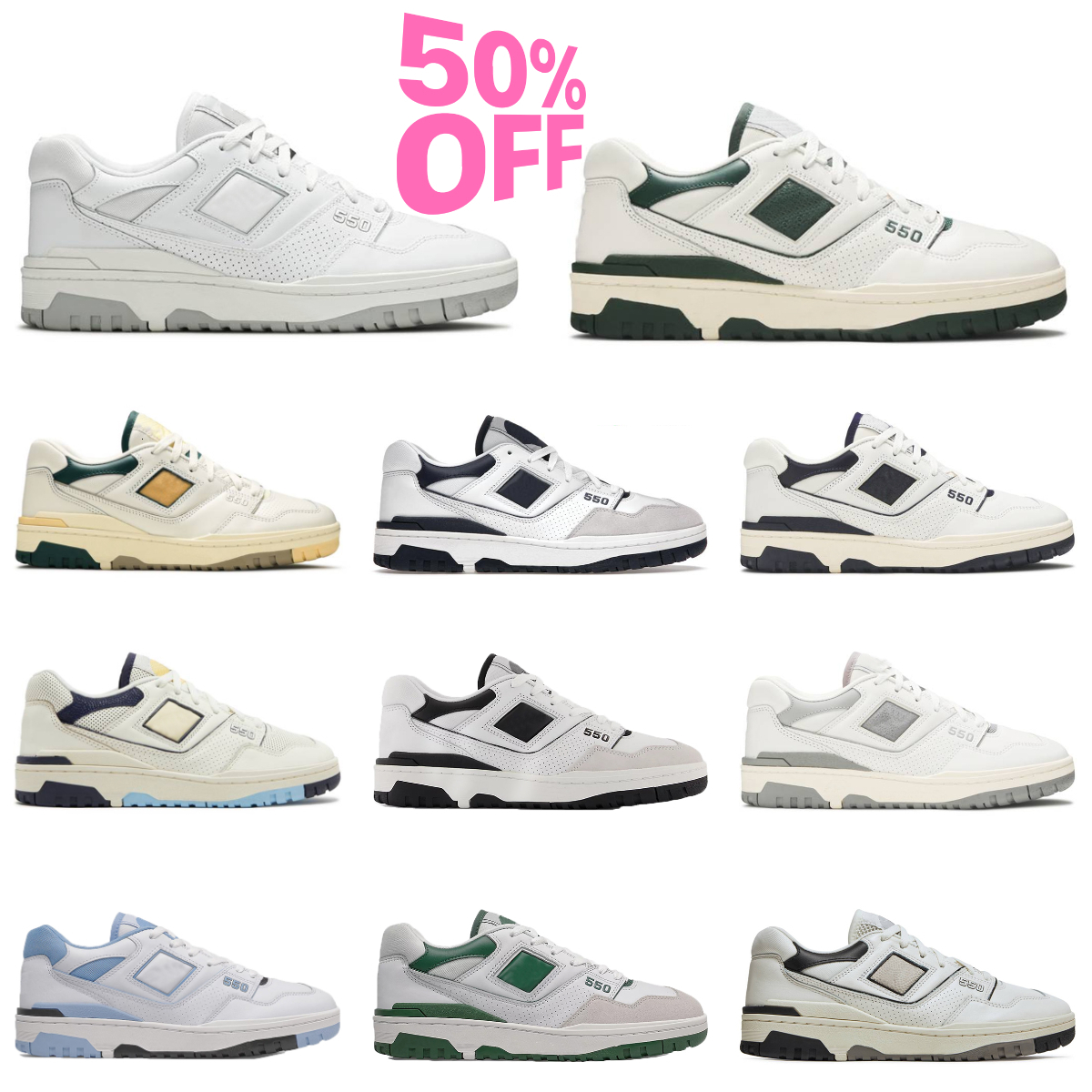 Trainers New White Green Silver Sports Shoes Mens Women Grey Cream Black Blue UNC Navy Shadow Syracuse 550 Evergreen AURALEE Designers Tennis Outdoor Sneakers Y885