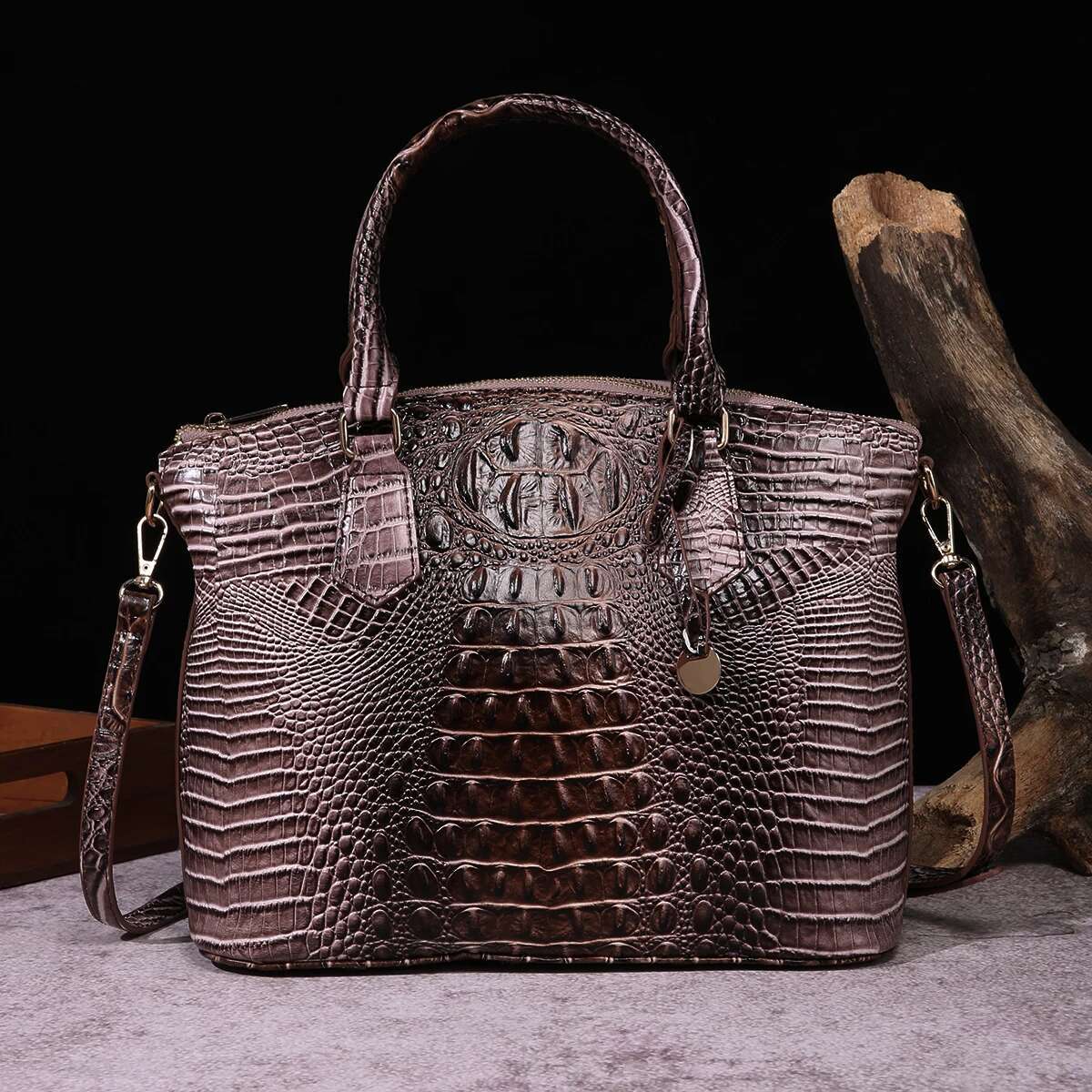 Ombre Crocodile Emed Handbag Classic Style Crossbody Bag Women's Leather Satchel Purse