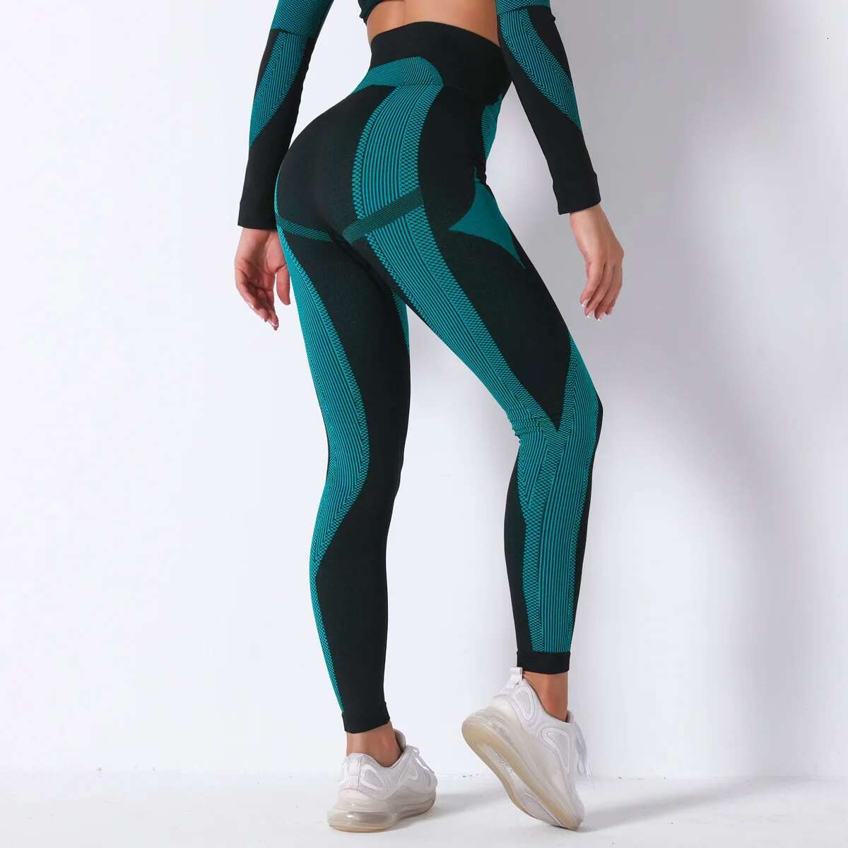 Rooftrellen 15%Spandex High Waist Women Seamless Fiess Striped Running Leggings Push Up Stretch Sports Pants