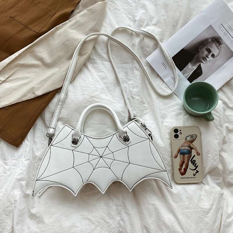 Brand Spider Web Embroidery Thread Women's Shoulder Handbag Leather Crossbody Designer Spoof Bat Bag Female Purse