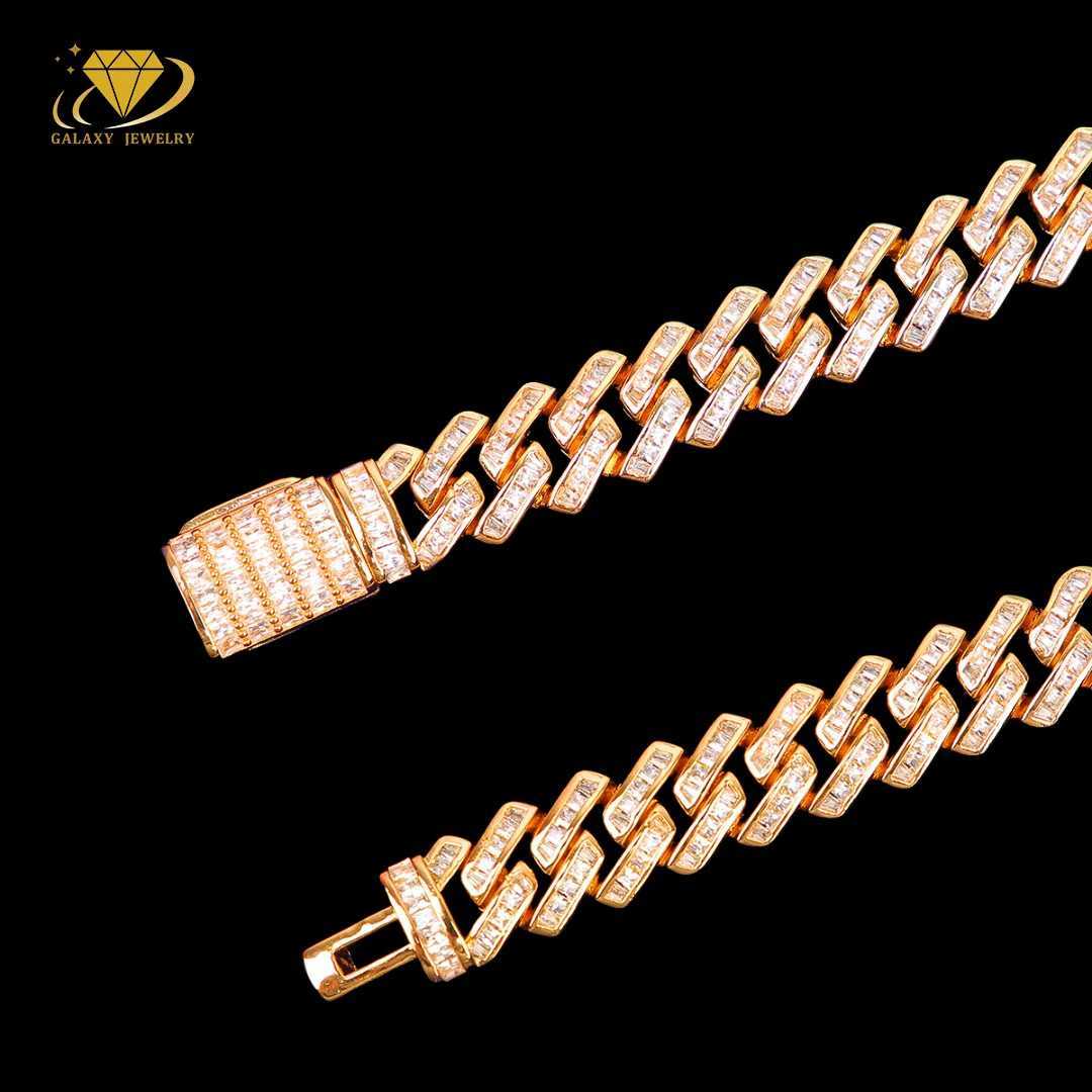 Single Row Baguette Miami Cuban Chain Hip Hop 20mm Bling Iced Out Vvs Moissanite Diamond Mens Womens Jewelry Bracelet Necklace