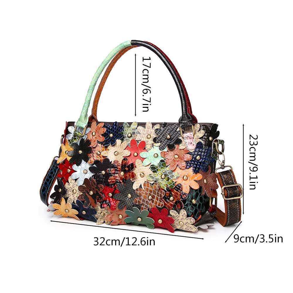 Genuine Leather Snakeskin Colorful Wers Contrast Rivet Fashion One-Shoulder Women's Handbag Tote Bag