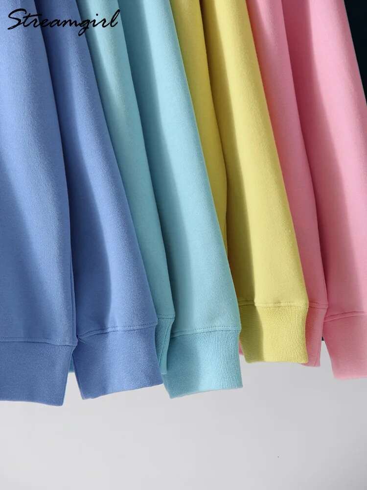 No Hood Cotton Long Sleeve Tops Basic Solid O Neck Sweatshirts For Women Oversized Pullovers Spring