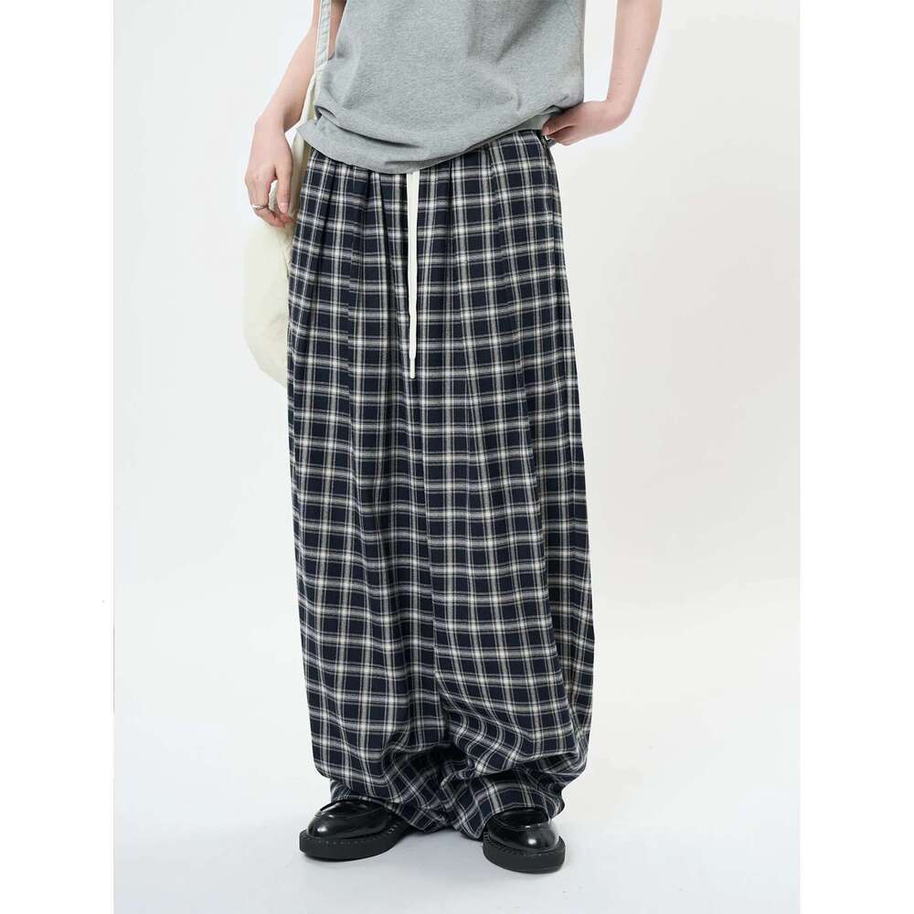 Spring Color Contrast Plaid Loose Slim Casual Pants For Women