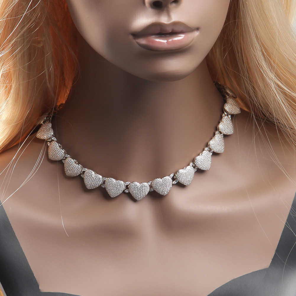 Mens Hip Hop15mm Heart Cuban Bracelet Heart Cuban moissanite Link Necklaces Chains Bling Iced moissanite 18K Gold Silver Plated