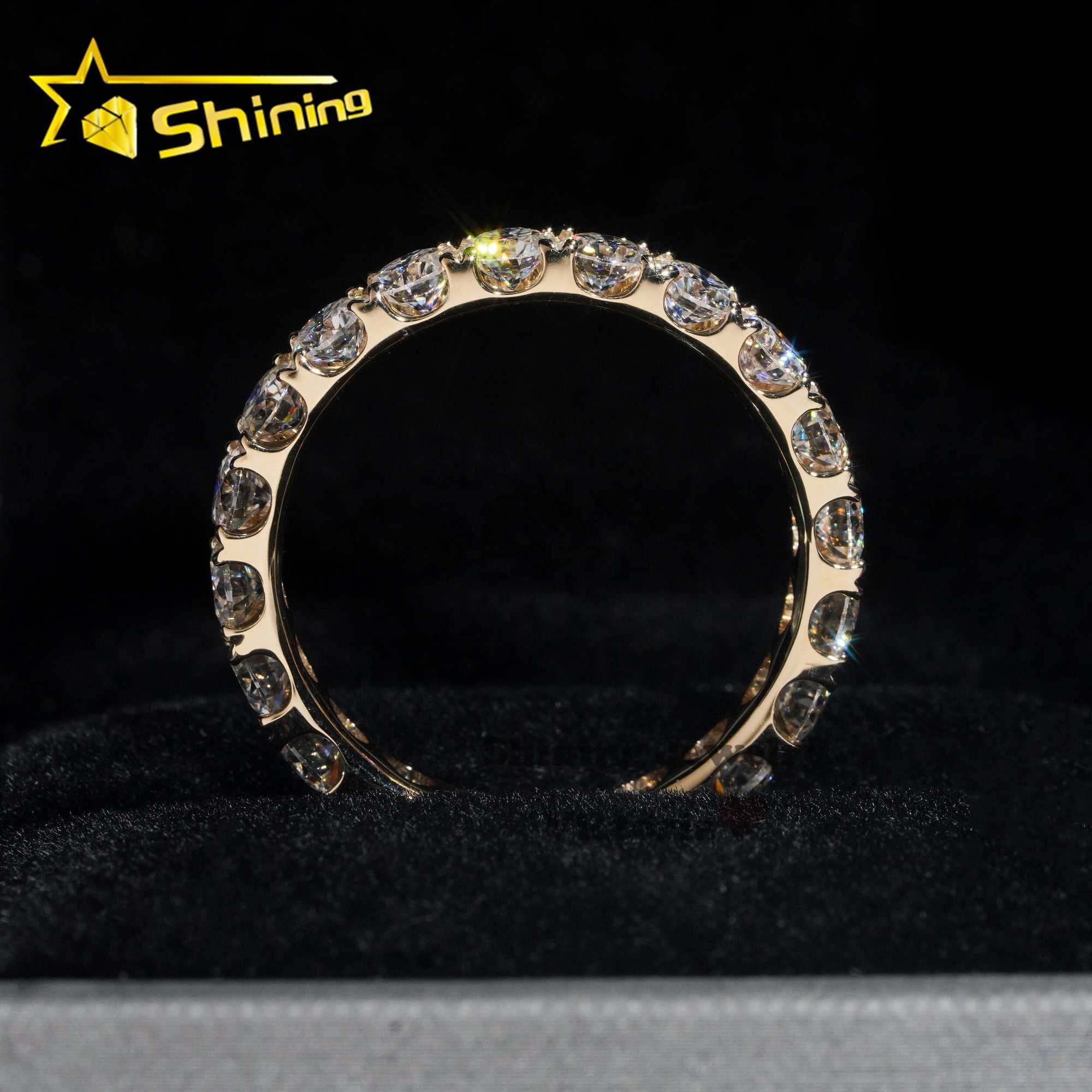 Luxury 3MM 10K 14K 18K Solid Gold Moissanite Diamond Eternity Engagement Ring Iced Out VVS Round Brilliant Cut Band Rings Women