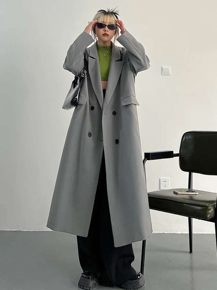 Yellow Big Size Length Blazer Women New Notched Long Sleeve Loose Fit Jacket Fashion Tide Spring Autumn 2025 30A1839