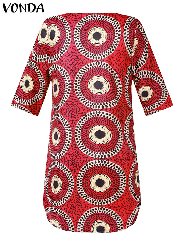 Plus Size 5XL VONDA Women Blouse V-Neck Vintage Printed Shirts Elegant 3/4 Sleeve Casual Loose Tops Oversized Blouses 250210