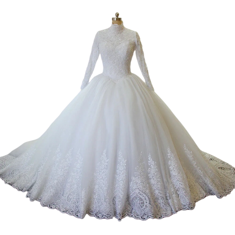 Modest Muslim Wedding Dresses Long Sleeves High Collar Ivory Princess Bridal Gown Lace Appliques Arabic Dubai Vestido De Novia 2025
