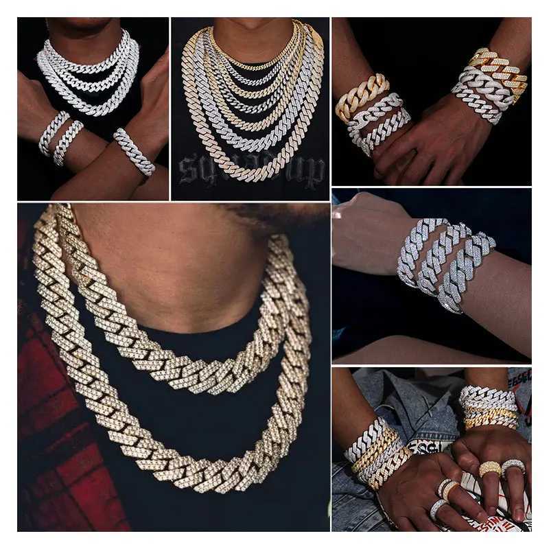 Gold Plated Iced Out Miami Cuban Link Chain 925 Sterling Silver 10mm Hip Hop Necklace Men and Women Moissanite Jewelry Necklace