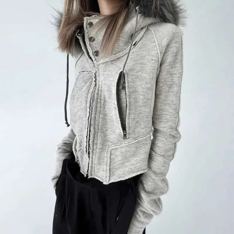 Y2K Ins Original American Retro Plush Zipper Cardigan Street Niche zipper Jacket Casual Splicing Autumn And Winter Hoodie Women