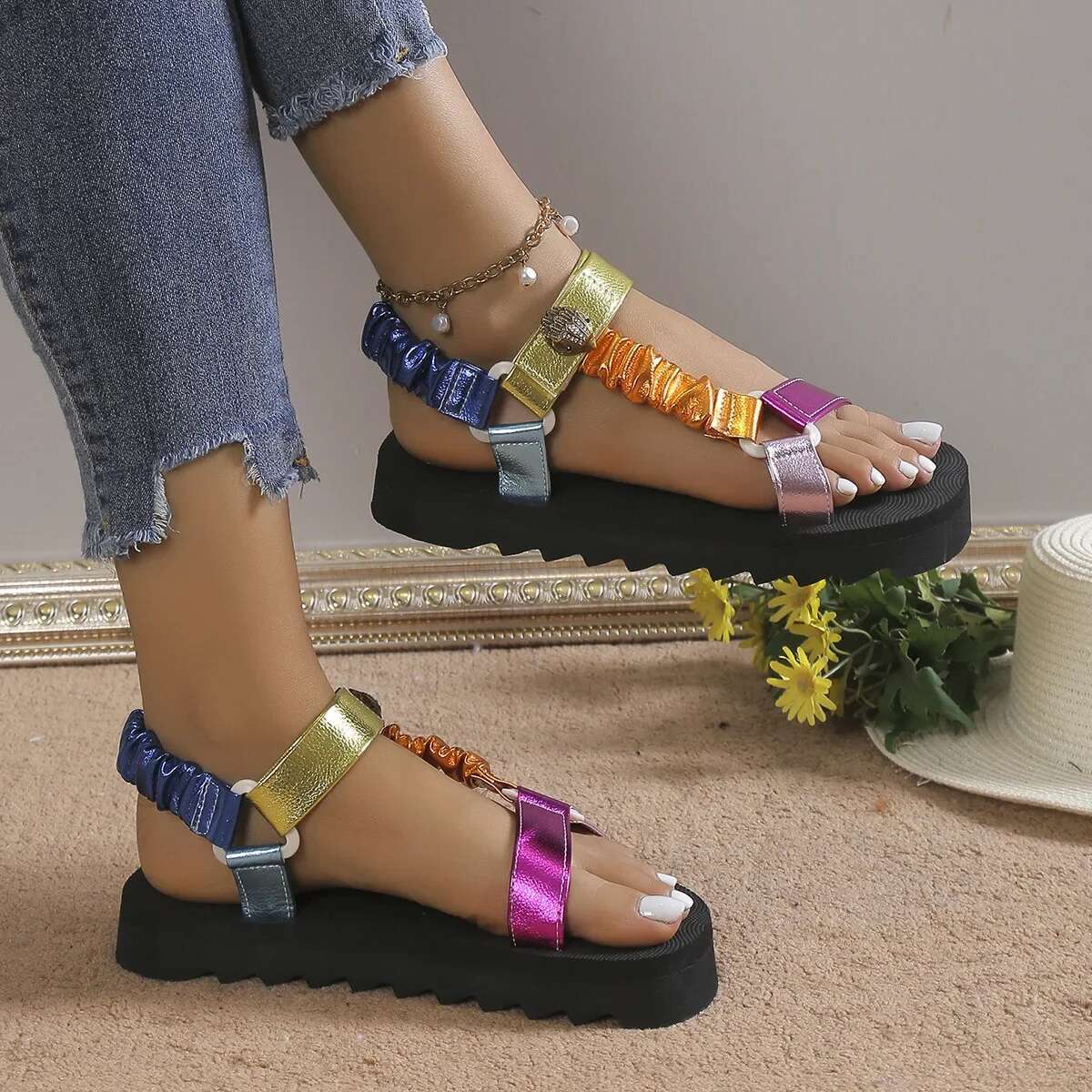 2024Women Color Flat Light Shoes For Ladies Fashion 2024 Outdoor Beach Casual Sandals Atillas Mujer
