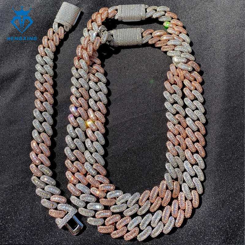 Custom Fine Jewelry 20mm 925 Sliver Rose Gold Plated Mens Cuban Chain Necklace Vvs Moissanite Miami Cuban Liink Chain