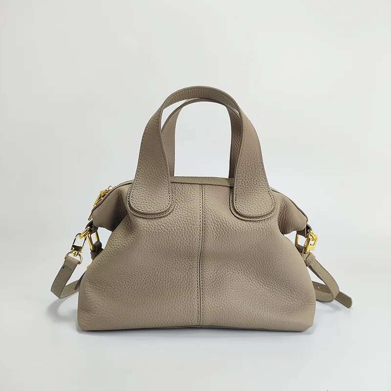 2025NEW Elegant 100% Natural T Cowhide Leather Tote Wide Straps Female Shoulder Grey Black Doctor Bag Girl Handbag