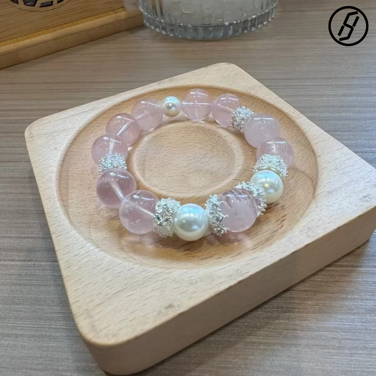 Natural Pink Snowflake Ghost Bracelet 12mm Pink Crystal Gift Girlfriend Chinese Bracelet New Style Flashing Four Seasons