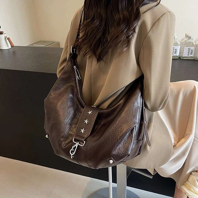 Brand Pu Leather Women's Handbag New Casual Fashion Retro Shoulder Niche Pleated Dumpg Bag Large Capacity Armpit Wallet