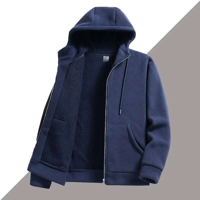 2024 New Autumn Winter Men's Polar Fleece Hooded Coats Male Plus Veet Jackets Men Solid Color Loose Overcoats G557