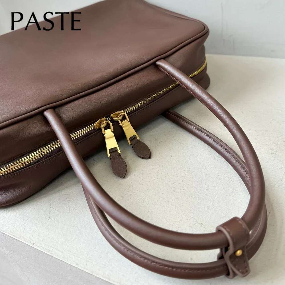 Exquisite Cowskin Long Handle Briefcase Chocolate Brown Leisure Cowhide Leather Women Shoulder Bag High Quality Ladies Handbag