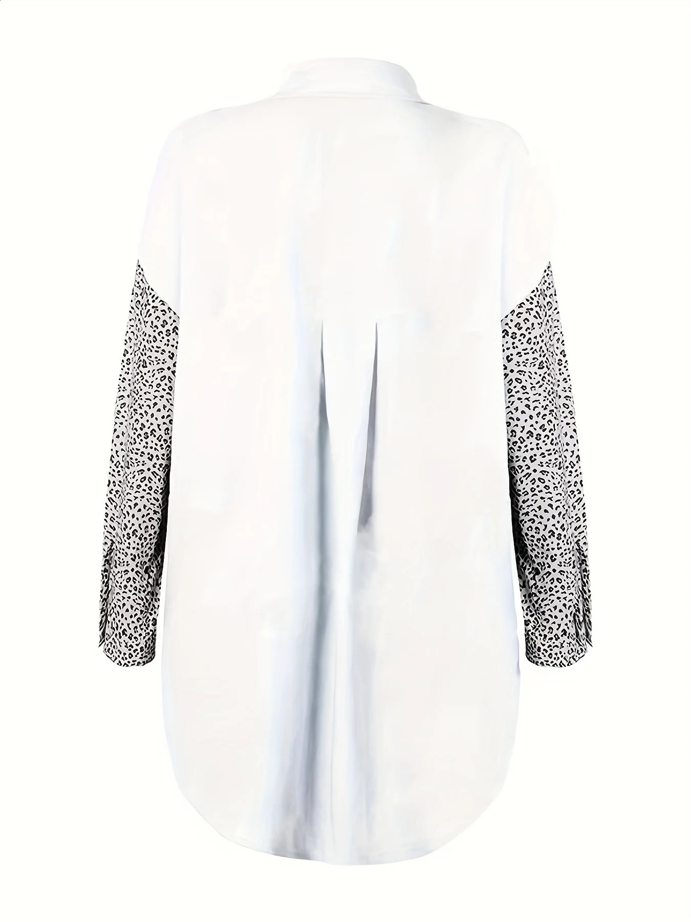 Plus size European and American shirt jacket long sleeved pocket leopard print lapel cardigan top 250210