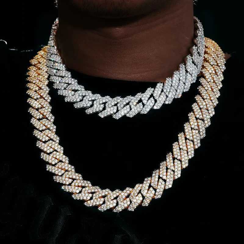 Dropshipping Big Gug Gold Plated 925 Sterling Silver 2 Rows Vvs Moissanite Diamond Miami Cuban Link Chain Necklace for Men