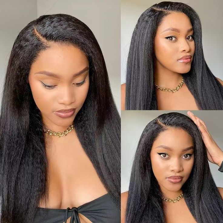 4C Kinky Edges Hairline Curly Baby Hair HD full lace wig, Kinky Straight Lace Front Wig Human Hair Transparent Yaki Straight 360 Lace Frontal Wig Perr
