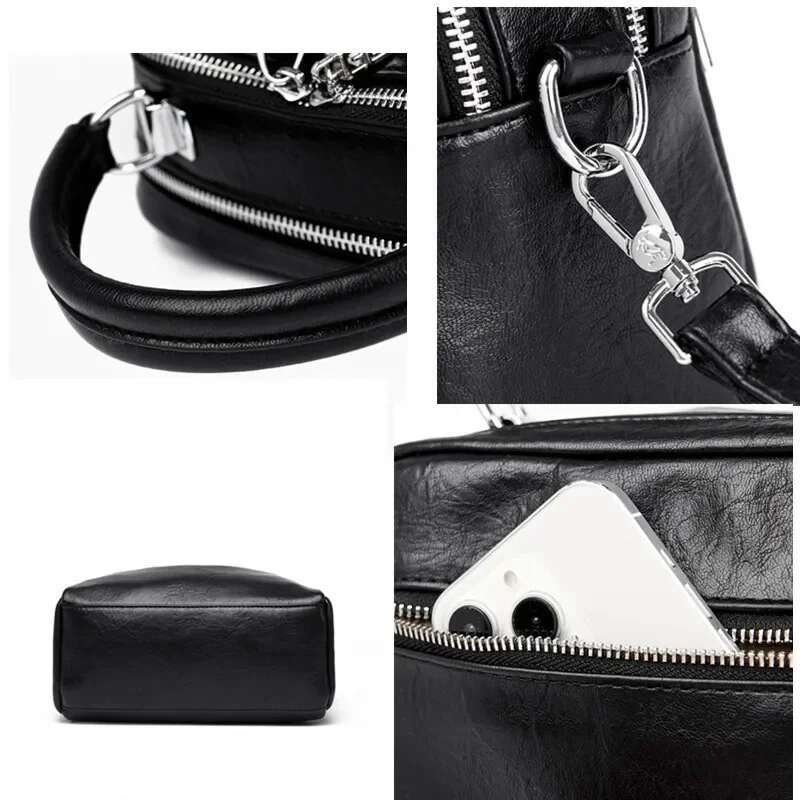 Women's Fashion Zipper Decoration Crossbody Vintage Solid Color PU Leather Shoulder Bag Design Ladies Trend Handbags