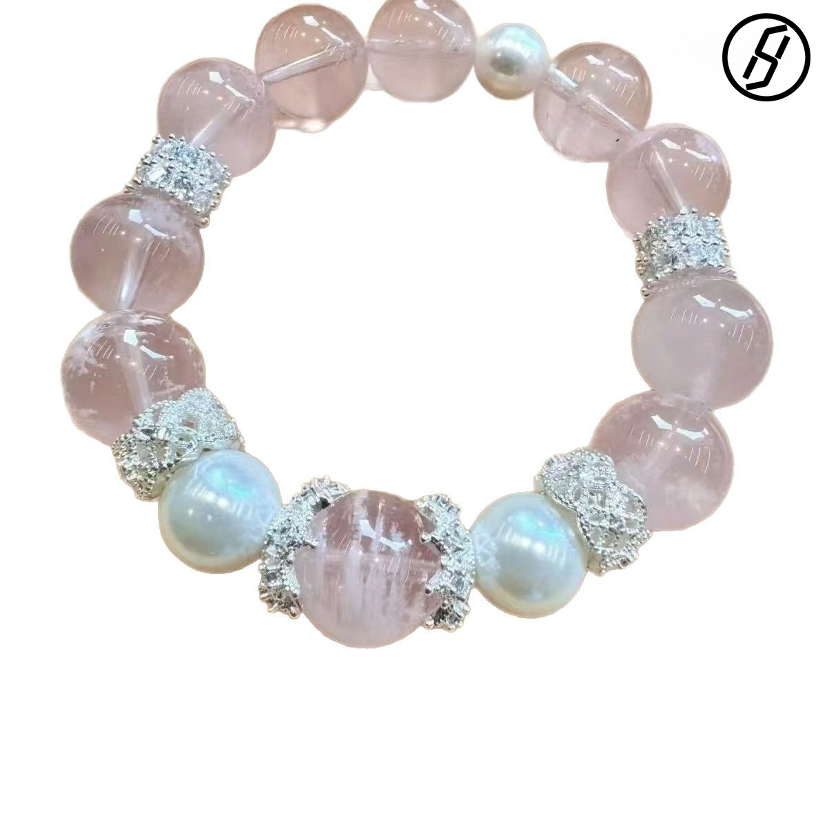 Natural Pink Snowflake Ghost Bracelet 12mm Pink Crystal Gift Girlfriend Chinese Bracelet New Style Flashing Four Seasons