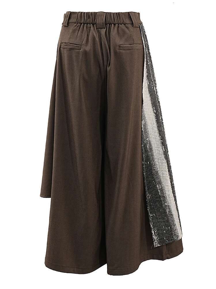 Brown Tie Dye Irregular Wide Leg Pants High Elastic Waist New Trousers Women Fashion Tide Spring Autumn 2025 Cpg1572