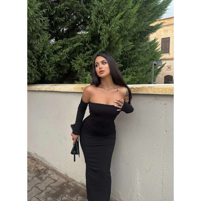 women's European American style autumn and winter sexy strapless sleeveless slit off shoulder dress, 2025 new casual fashion trend clothing