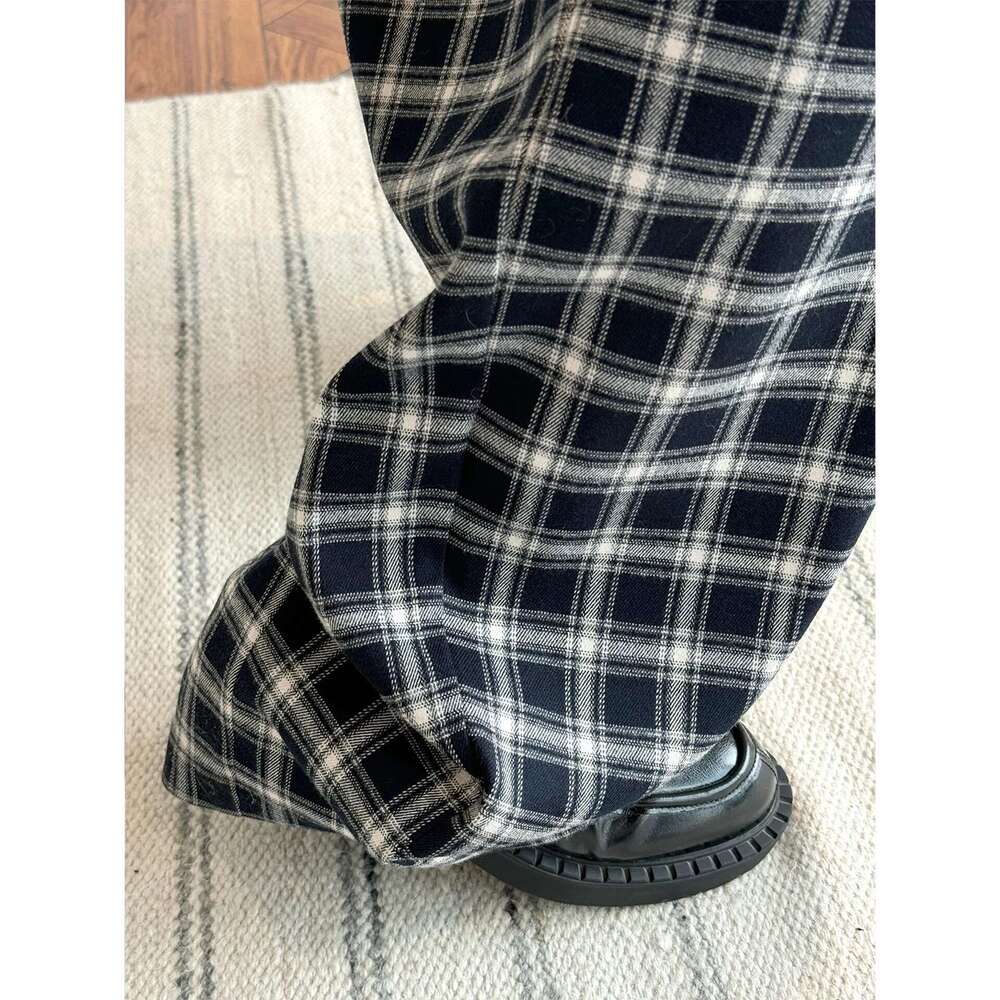 Spring Color Contrast Plaid Loose Slim Casual Pants For Women