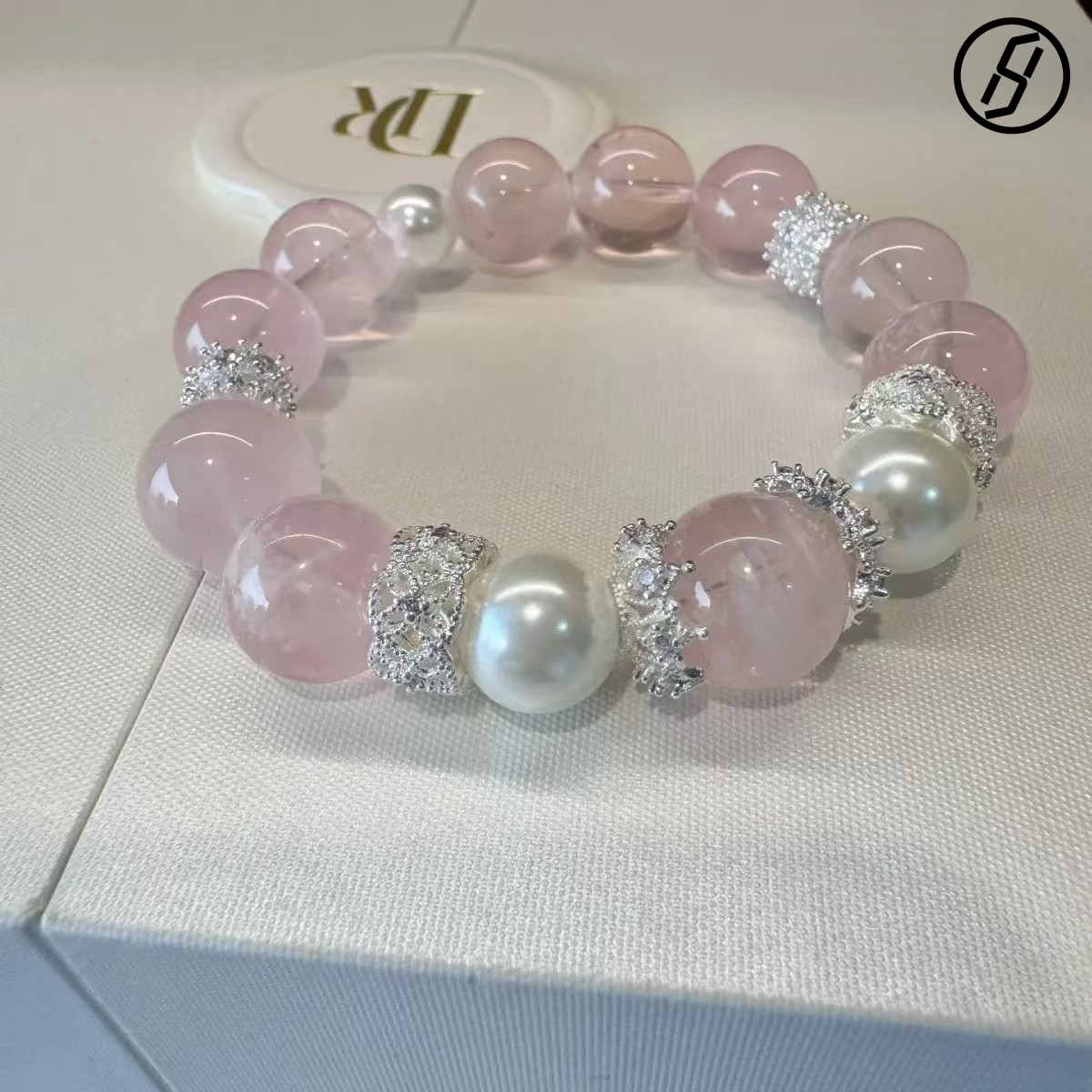 Natural Pink Snowflake Ghost Bracelet 12mm Pink Crystal Gift Girlfriend Chinese Bracelet New Style Flashing Four Seasons